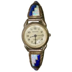 Navajo Native American Lapis & Opal Watch Hallmark JJ - Sterling Silver -Vintage